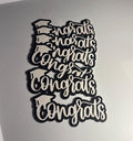 White Glitter “Congrats” Cake Toppers with Black Glitter Shading – 4” x 2.5”