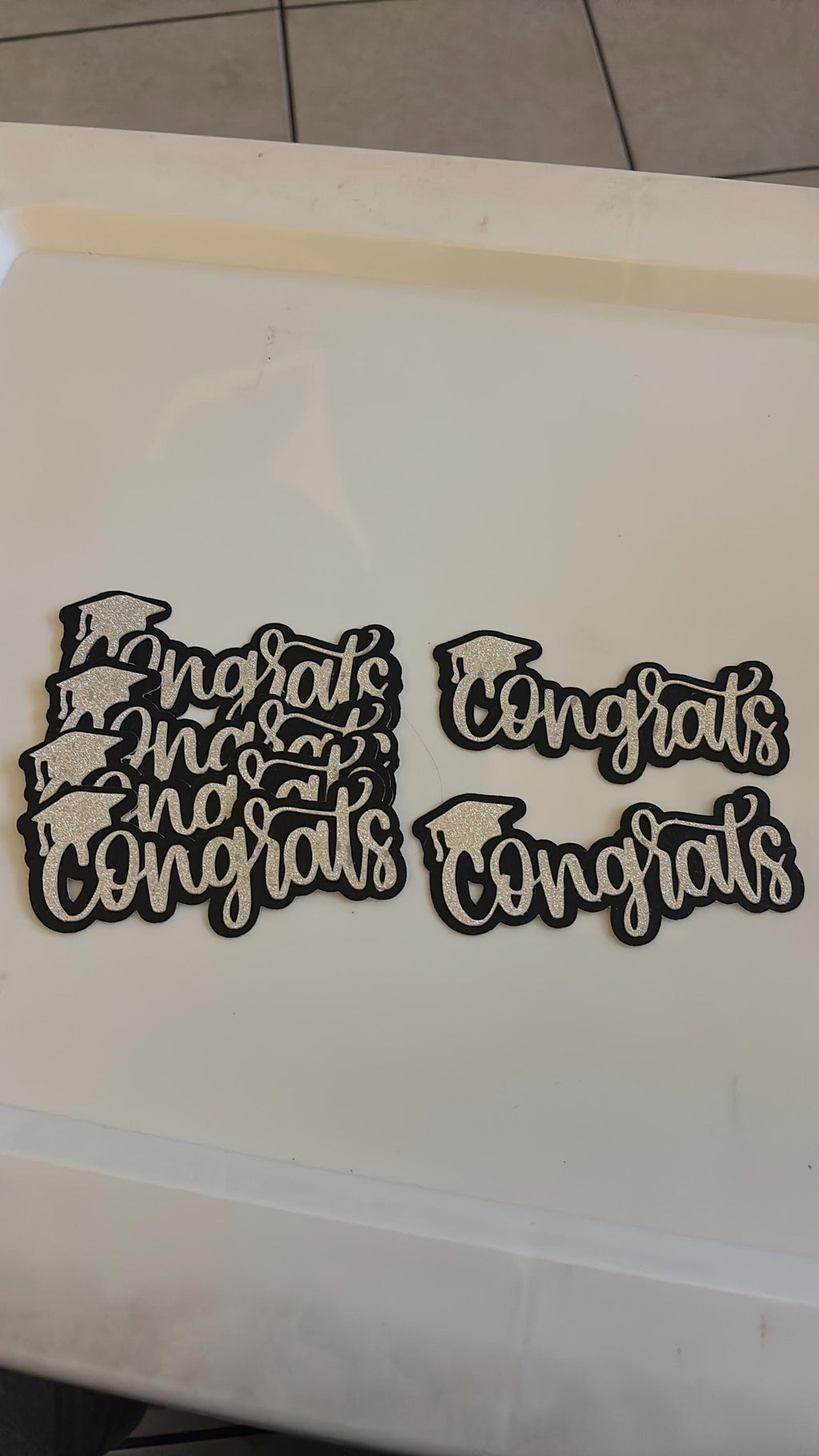 Silver Glitter “Congrats” Cake Toppers with Black Glitter Shading – 4” x 2.5”