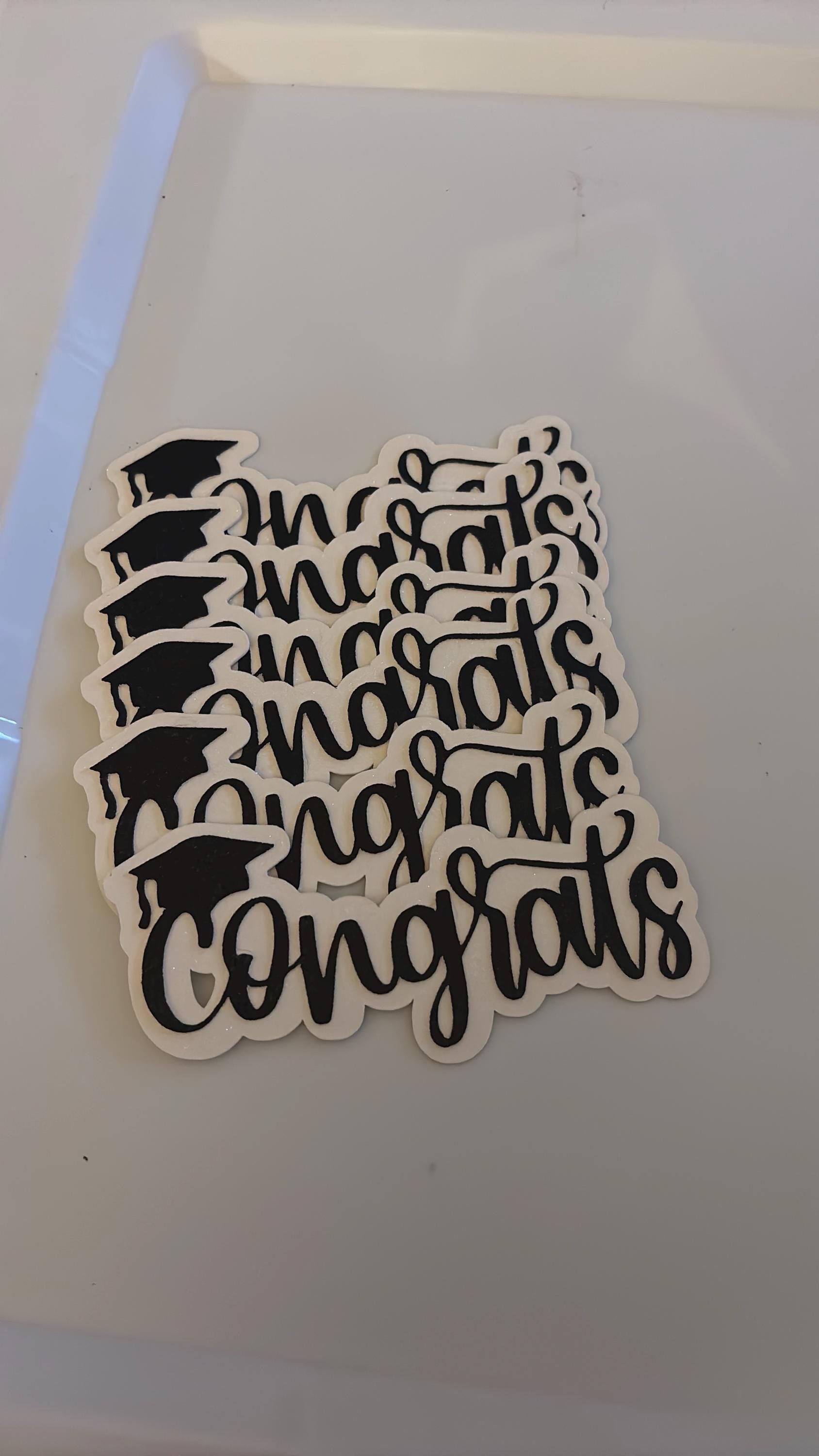 Black Glitter “Congrats” Cake Toppers with white Glitter Shading – 4” x 2.5”
