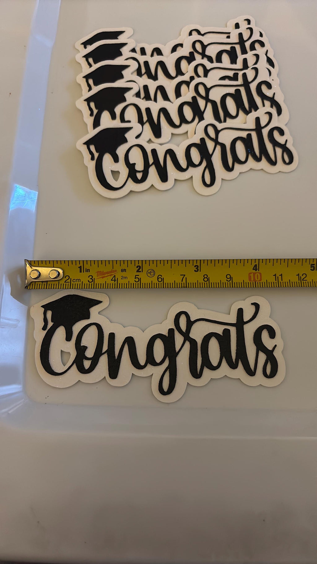 Black Glitter “Congrats” Cake Toppers with white Glitter Shading – 4” x 2.5”